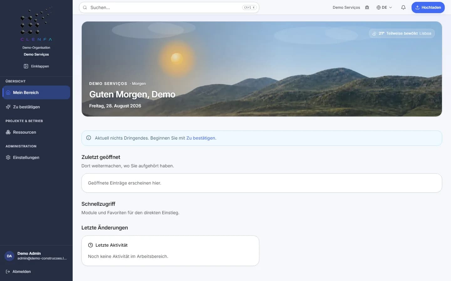 CLENFA Dashboard — Desktop-Ansicht