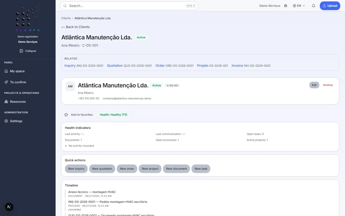 Customer record in CLENFA
