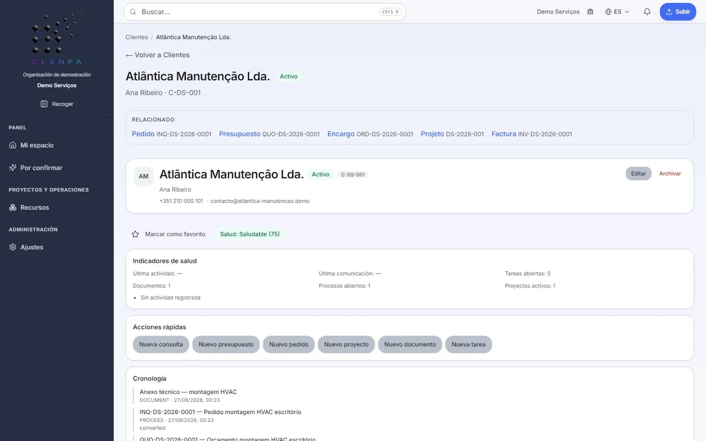 Ficha de cliente en CLENFA